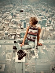 Woman looking at the city from above 