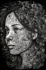 Young woman with ideas and words. Empowerment concept. Generative AI