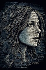 Young woman with ideas and words. Empowerment concept. Generative AI