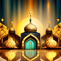 Obraz premium Islamic greetings ramadan kareem card design background with beautiful gold