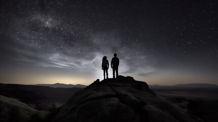 Fototapeta premium silhouette of a cuple with standing on a top