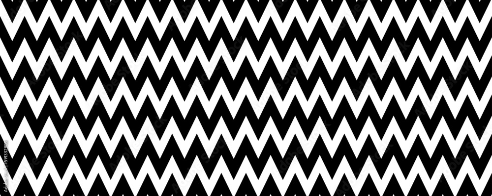 Poster Chevron seamless pattern. Black white herringbone background. Repeating zig zag texture with diagonal lines. Vector illustration