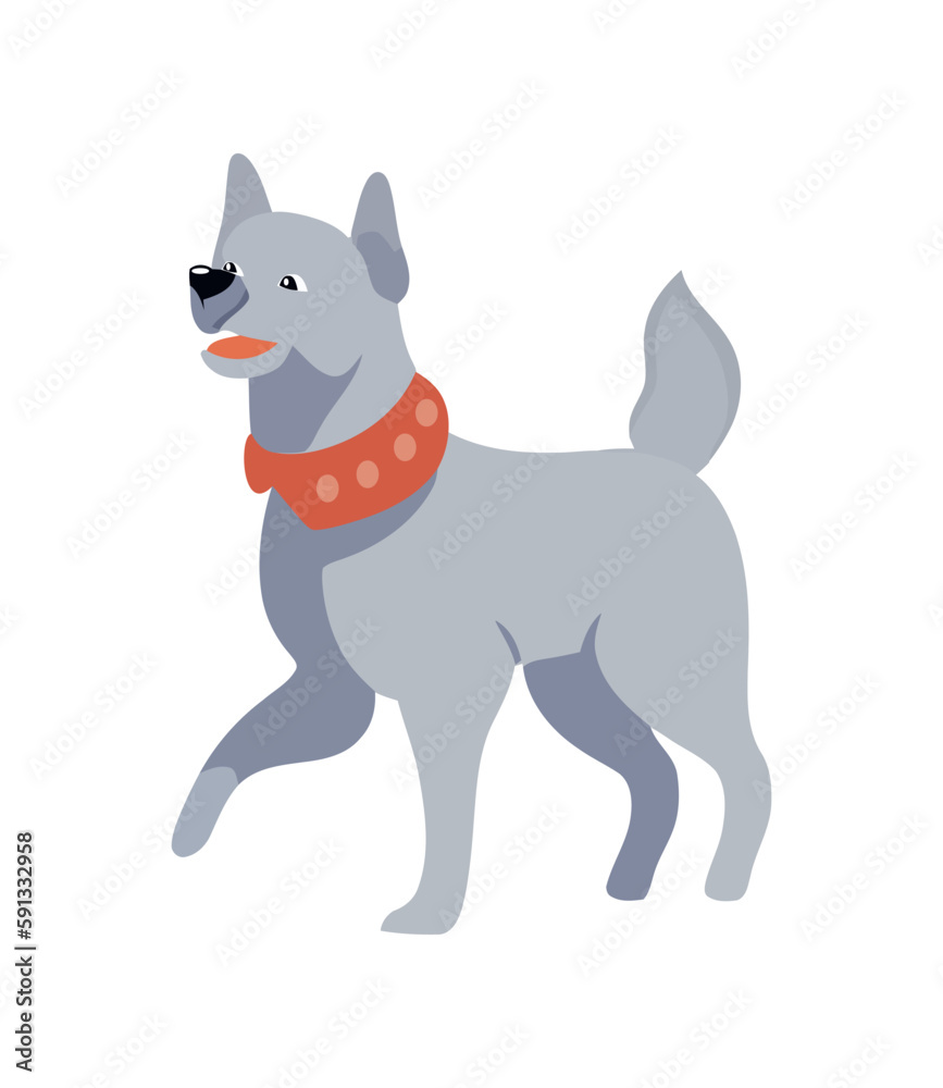 Sticker cheerful puppy with collar walking