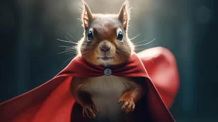 Fotobehang cute squirrel superhero. Created with Generative AI. © lchumpitaz