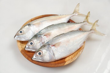 Obraz premium Raw fresh Mackerel fish or ikan kembung and ingredients ,Fresh seafood concept.