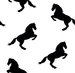 Vector seamless pattern of hand drawn doodle sketch black dressage horse isolated on white background