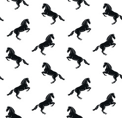 Vector seamless pattern of hand drawn doodle sketch black dressage horse isolated on white background