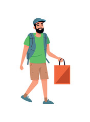 One person hiking with backpack