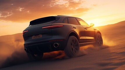 Obraz na płótnie Canvas Luxury Car SUV in the desert. Created with generative AI.
