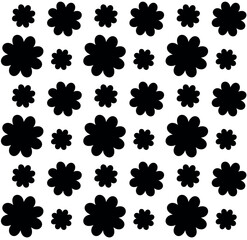 Vector seamless pattern of retro groovy flowers silhouette isolated on white background