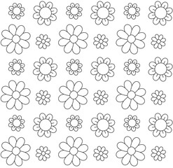 Vector seamless pattern of retro groovy outline flowers isolated on white background