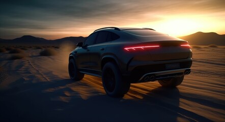 Fototapeta na wymiar Luxury Car SUV in the desert. Created with generative AI.