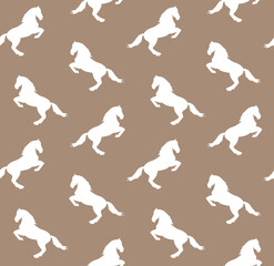 Vector seamless pattern of hand drawn dressage horse silhouette isolated on brown background