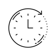 Clock timer outline icon, timepiece with dial face and arrows. Vector antique wall watch, time sign. Alarm stopwatch, watch face with round thin line dial