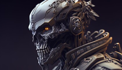 Fototapeta na wymiar scifi skull soldier, digital art illustration, Generative AI