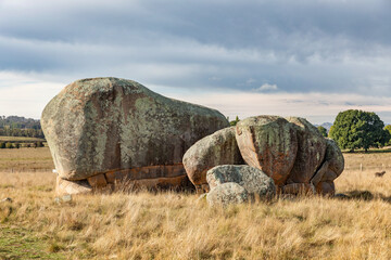 Large granite boulders strewn over the land at Stonehenge, NSW, Australia 