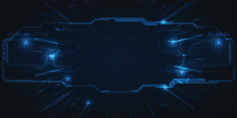 Obraz premium Vector illustrations of futuristic screen display for horizontal layout showcase with optic screen and digital element grid line circuit decor.Future digital innonvation and technolog concepts.