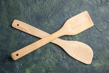 top view wooden utencils on dark background food knife kitchen dinner wood cutlery meal color table