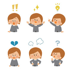 いろいろな表情　女の子のイラスト　セット素材