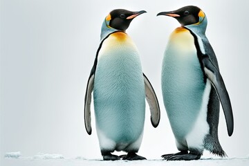 Obraz premium two penguins standing side by side in a snowy landscape. Generative AI