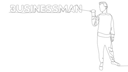One continuous line of Man pointing with finger at Businessman word. Thin Line Illustration vector concept. Contour Drawing Creative ideas.