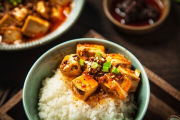 MaPo Tofu,stir-fried tofu in hot sauce,Sichuan cuisine,Chinese food,food photography