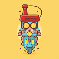 cool soy sauce bottle character mascot riding scooter motorcycle isolated cartoon in flat style design