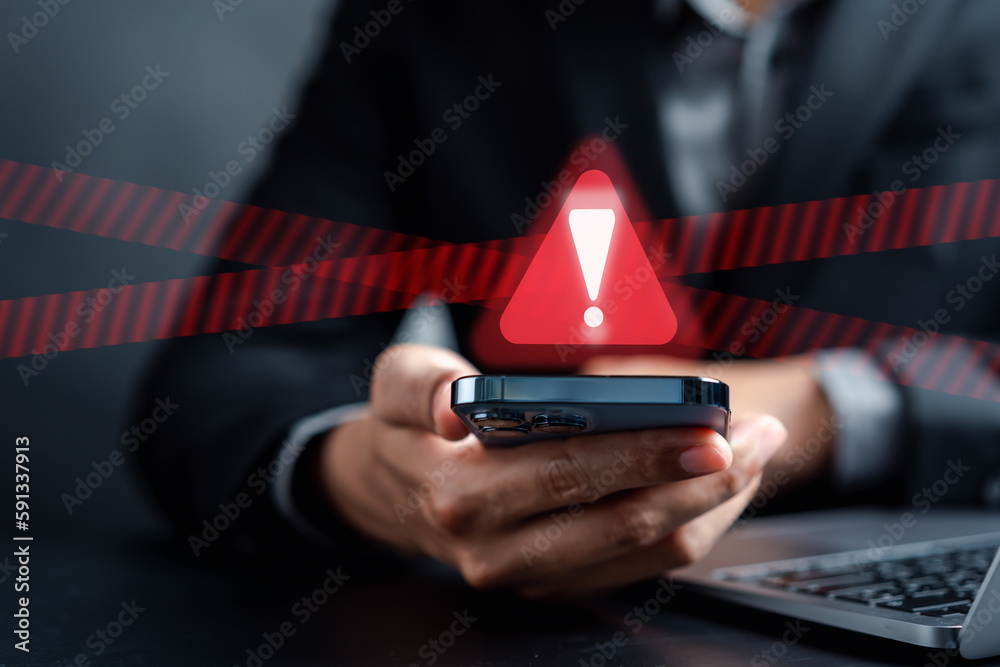 Aufkleber System warning caution sign for notification error and maintenance concept. cyber attack on computer network. Cybersecurity vulnerability, data breach, illegal connection, compromised information.