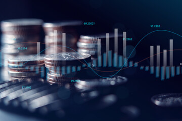 Business finance and investment concept, Capital gain world money economic growth. coin stack...