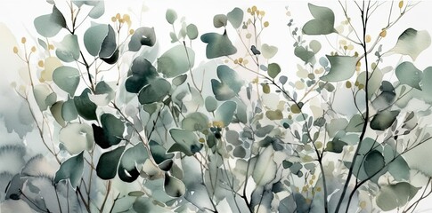 Decorative Flower Background, Gold green and white Generative AI