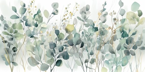 Decorative Flower Background, Gold green and white Generative AI