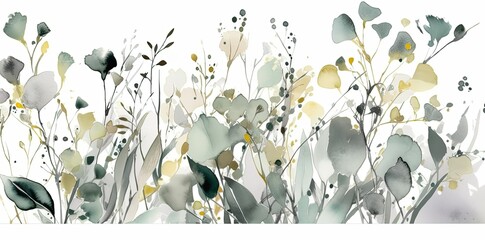 Decorative Flower Background, Gold green and white Generative AI