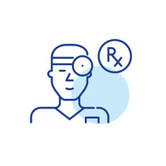 Otolaryngologist writing a prescription. Pixel perfect, editable stroke icon