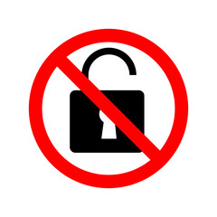 Lock is prohibited. Stop or ban red round sign with padlock icon. No lock icon Vector illustration..eps