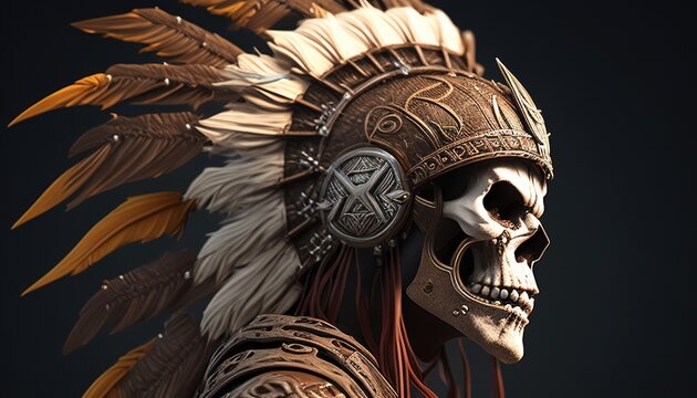 tribal skull warrior, digital art illustration, Generative AI