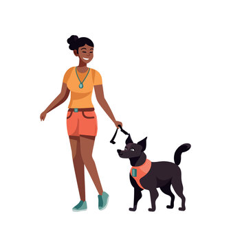 woman walk with cute pet