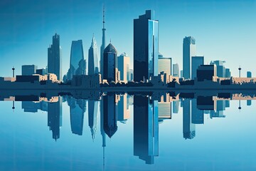 Fototapeta na wymiar city skyline with reflection in water. Generative AI