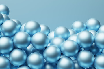 3d illustration of    blue  balls. Set of  balls  on monocrome background, pattern. Geometry  background