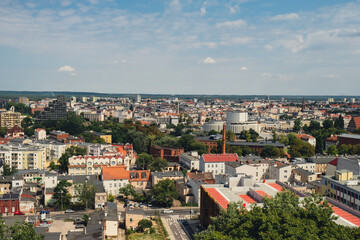 Fototapeta na wymiar Bydgoszcz. Aerial View of City Center of Bydgoszcz near Brda River. The largest city in the Kuyavian-Pomeranian Voivodeship. Poland. Europe. Architecture 