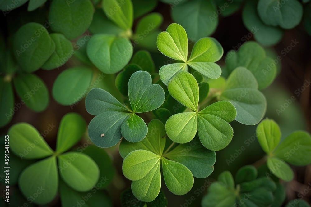 Wall mural close-up view of green leaves. Generative AI