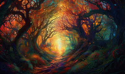 Enchanted Pathways. A Psychedelic Journey Through the Forest. Generative Ai