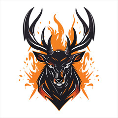 Deer emblem logo. Deer head colored print