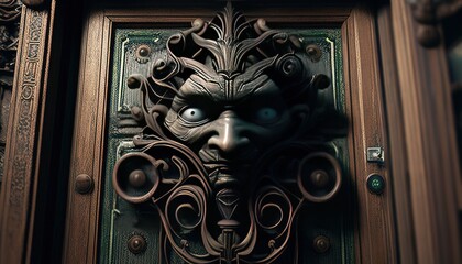 door with face, digital art illustration, Generative AI