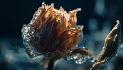 Fototapeta premium Frosty leaf shimmers in crystal clear water generated by AI
