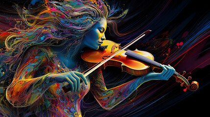 Violinist in colors, generative ai