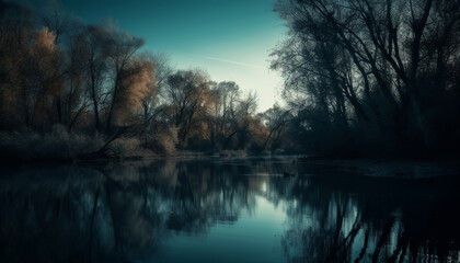 Silhouette of trees, spooky autumn scenery silence generated by AI