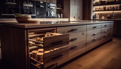 Modern kitchen design in luxury apartment interior generated by AI