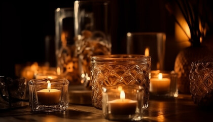 Glowing flame illuminates elegant wine on table generated by AI