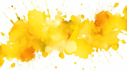 Yellow watercolor splash splatter stain brush strokes on white background. Modern vibrant aquarelle spot. Aquarelle explosion on white. Abstract vector watercolor illustration - Generative AI