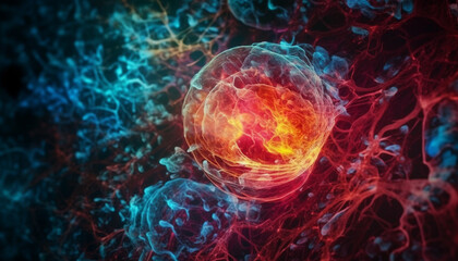 A glowing abstract design of cancer cells generated by AI